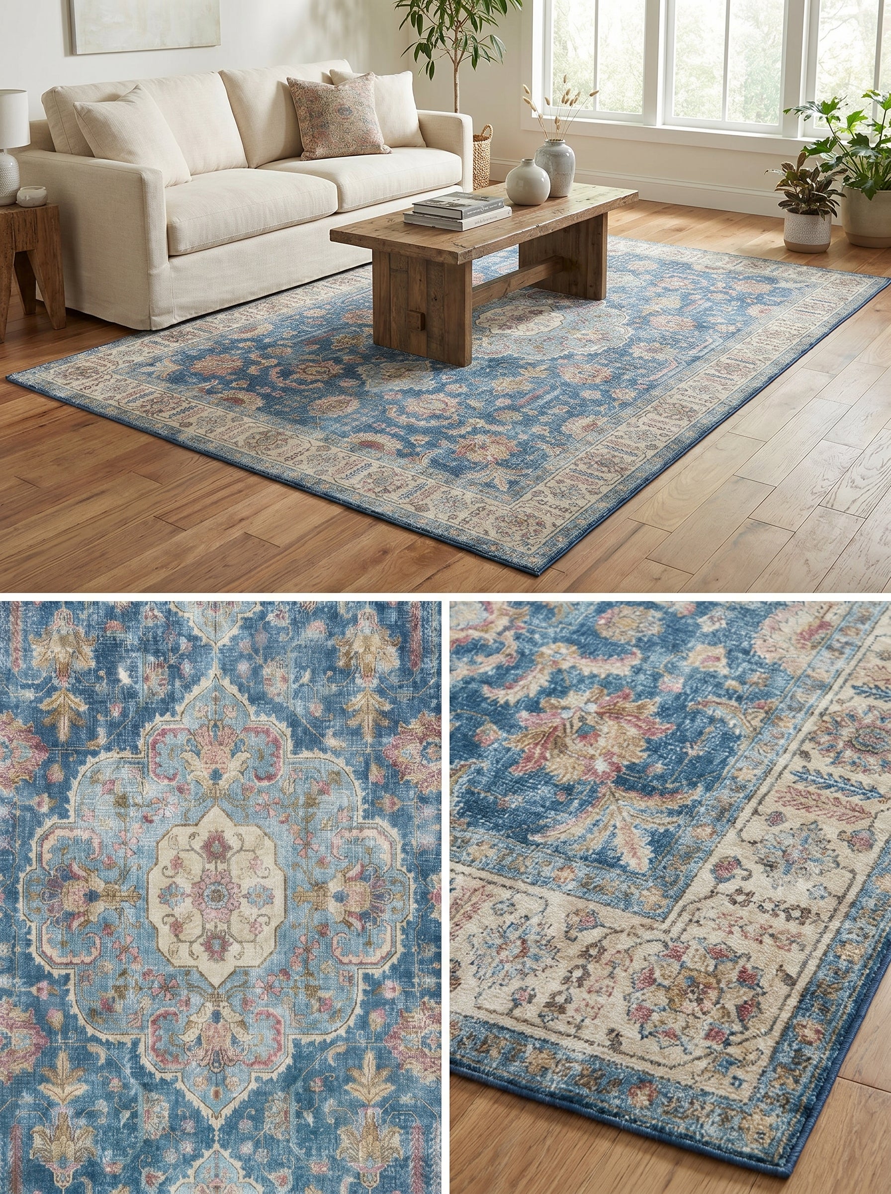 Tapis Persan Qom bleu vintage