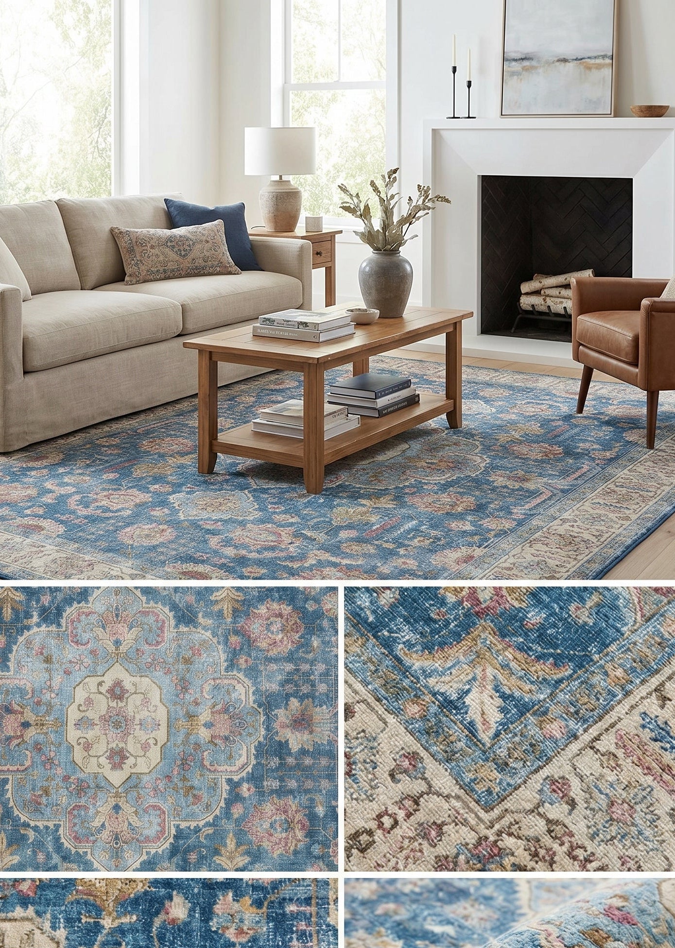 Tapis Persan Qom bleu vintage